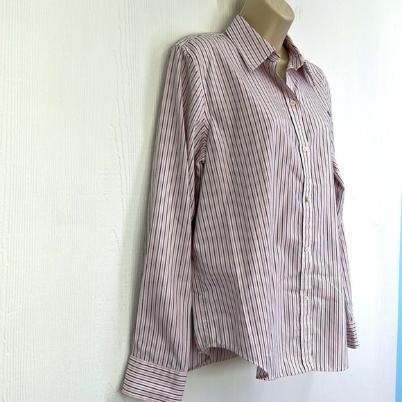Lauren Ralph Lauren - Black & Pink Stripe Button Down Non Iron Top Size Large - Picture 5 of 10